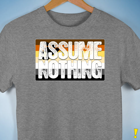 Assume Nothing Bear Pride Flag Premium Unisex T-Shirt - Grey Heather